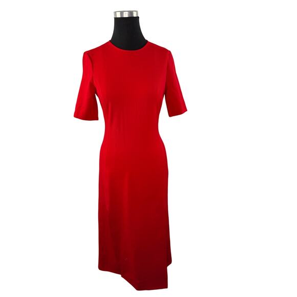 ZARA Red Bodycon Dress Crew Neck Double Slit Short Sleeve 2636 703 Size Small S - Picture 4 of 10